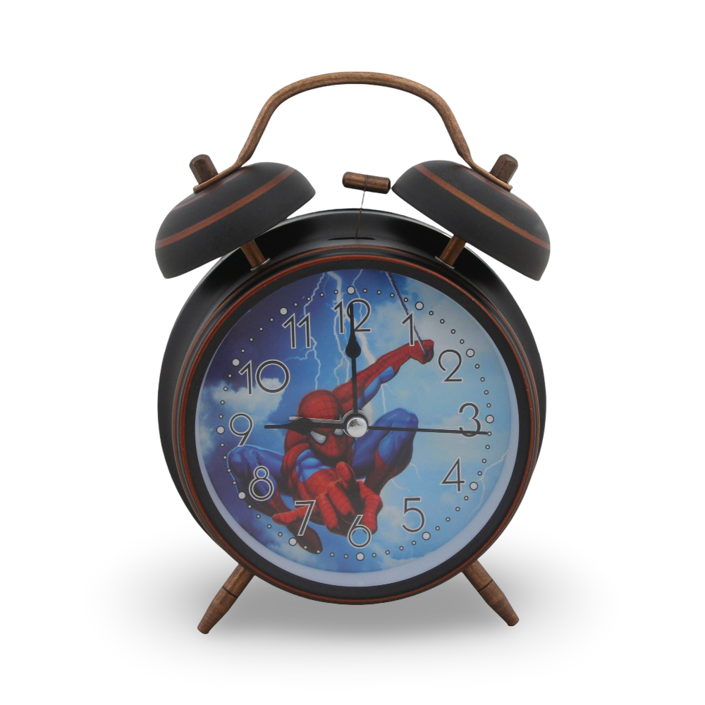 Spider-Man Double-Bell Analog Alarm Clock Black – (Large Size)