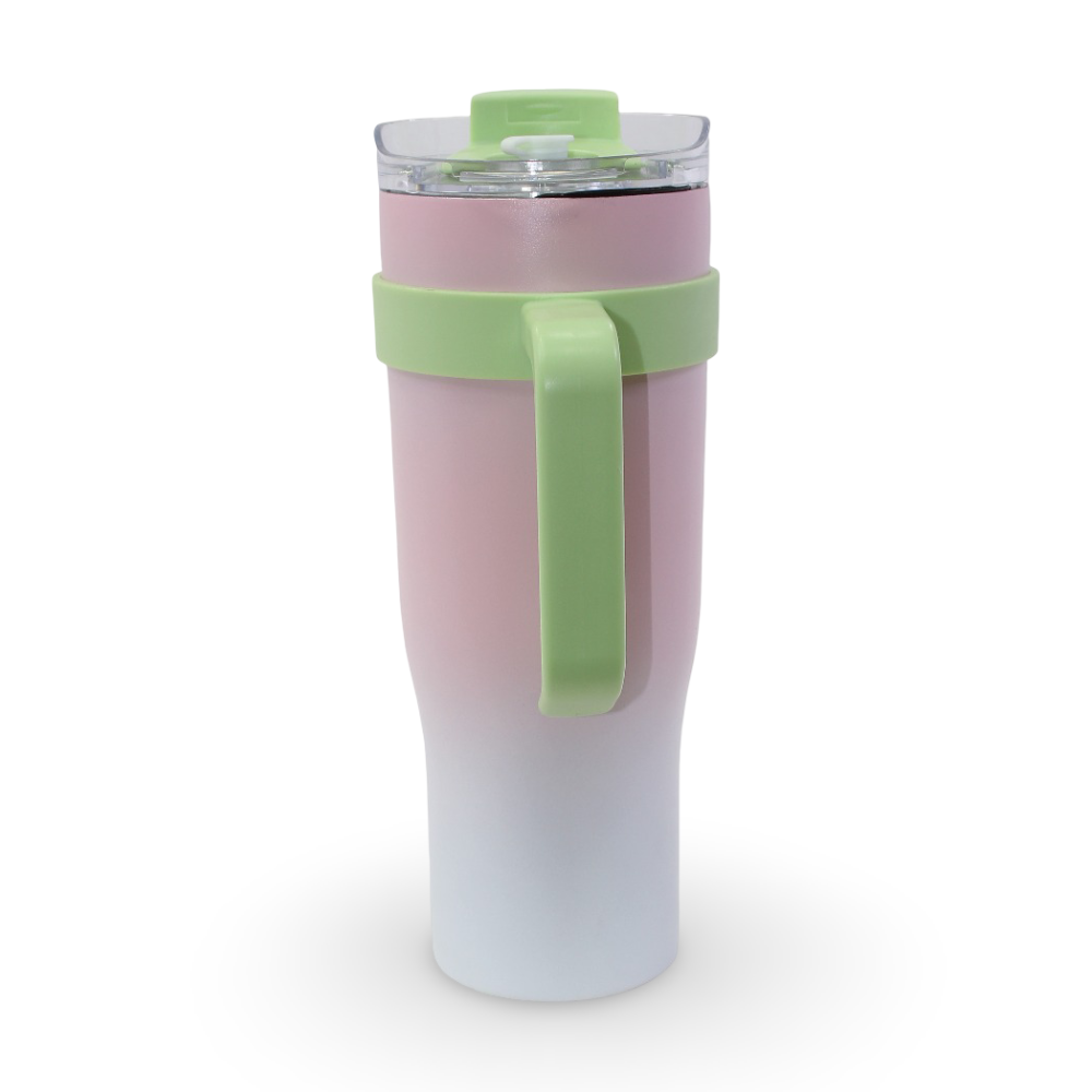 Travel Mug – Pink with Green Handle (1200 ml)