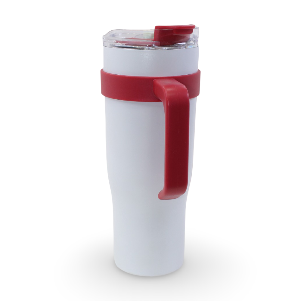 Travel Mug with Handle – White & Red (1200 ml)