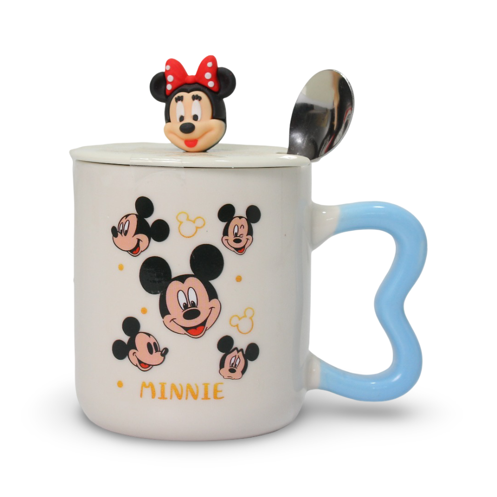 Kids Ceramic Mug with Lid and Spoon – Minnie Mouse Design
