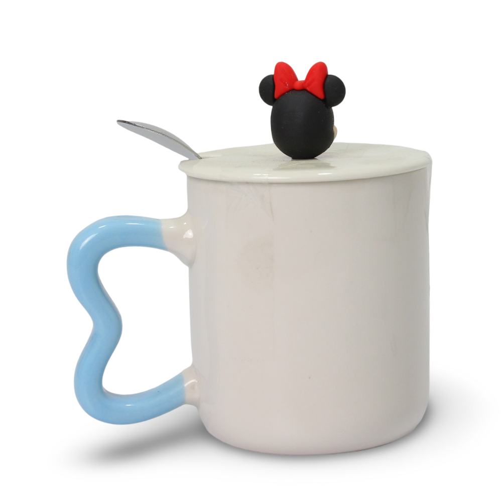 Kids Ceramic Mug with Lid and Spoon – Minnie Mouse Design