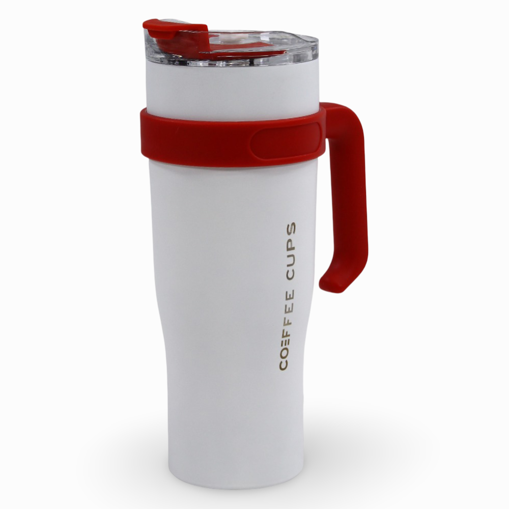 Straw Mug 1200ml – White with Red Handle