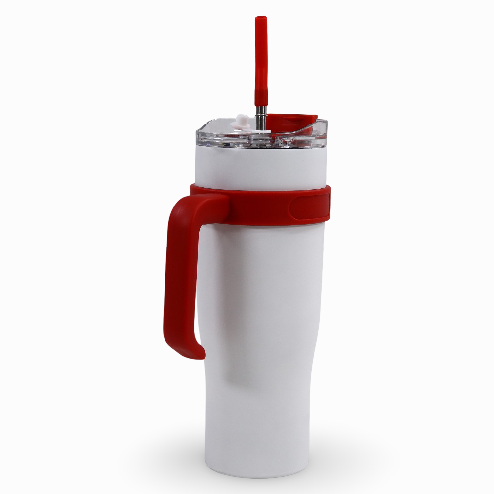 Straw Mug 1200ml – White with Red Handle