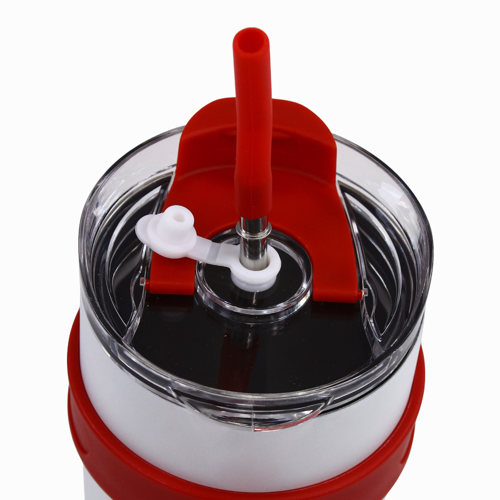 Straw Mug 1200ml – White with Red Handle