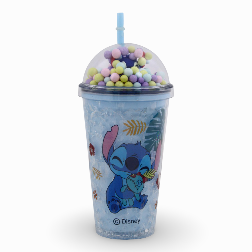 Porcelain Mug with Straw – Blue with Stitch Design