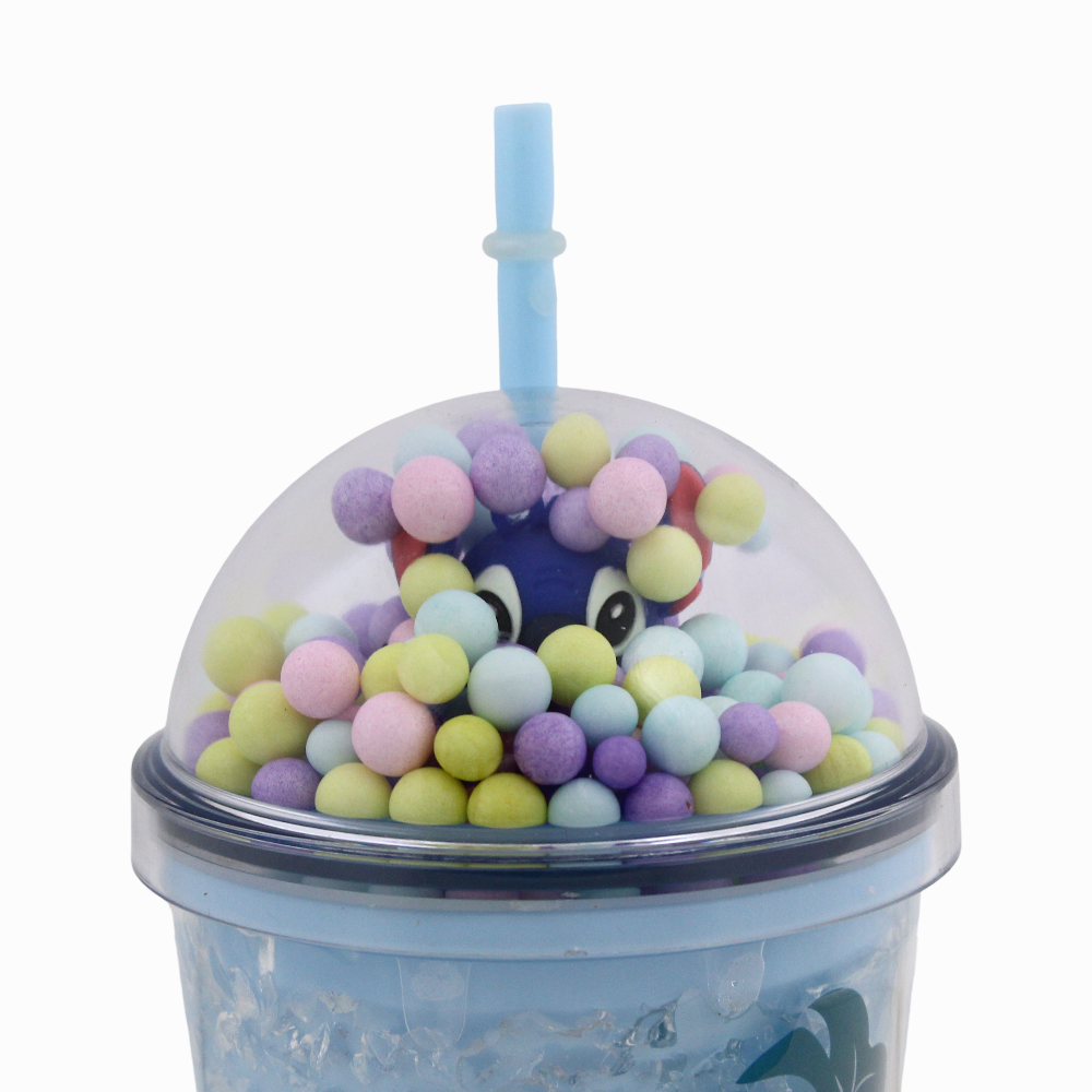 Porcelain Mug with Straw – Blue with Stitch Design