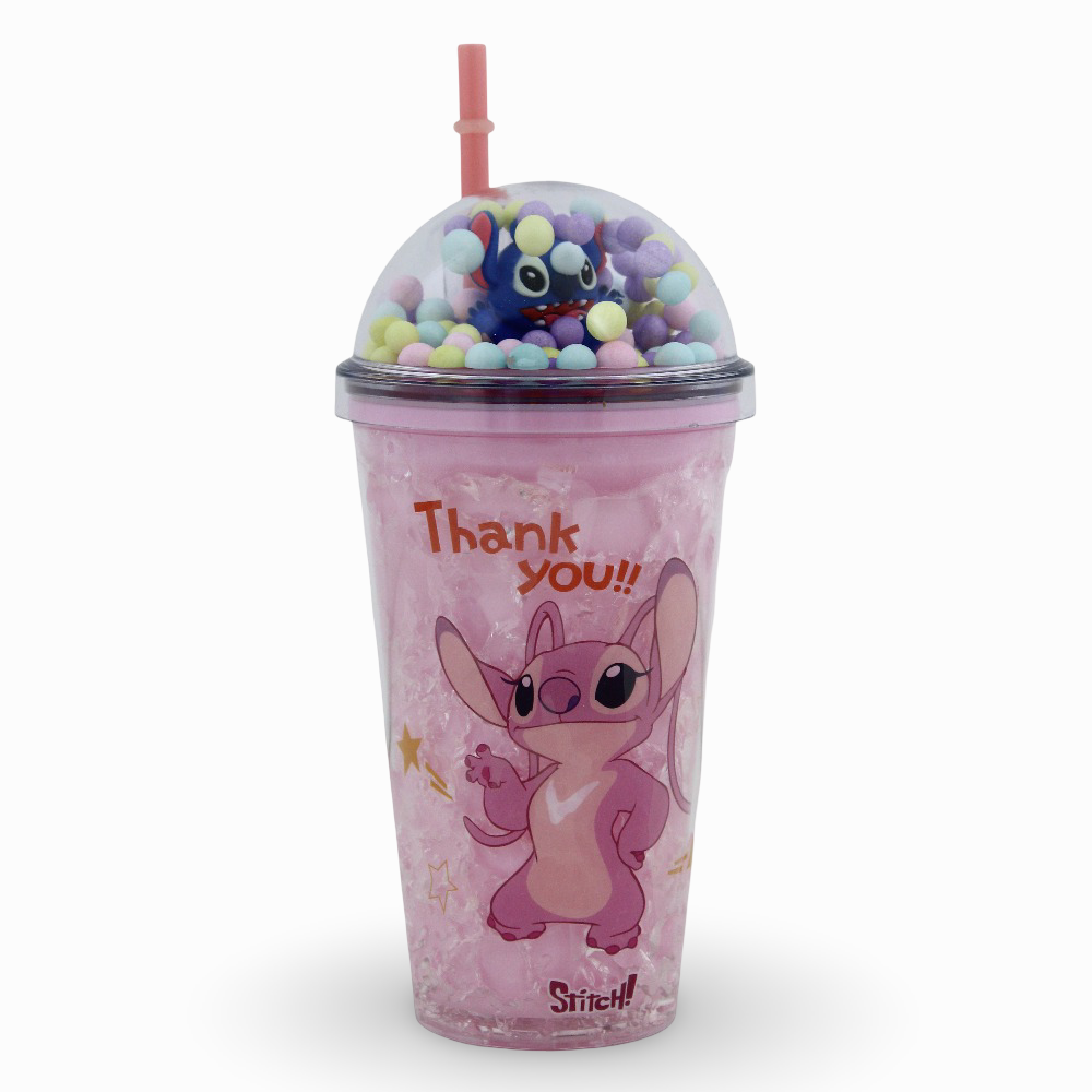 Porcelain Mug with Straw – Pink with Stitch Design
