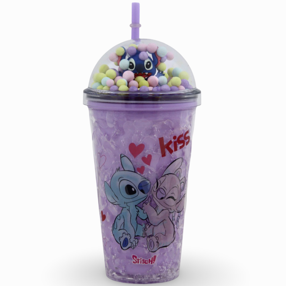 Porcelain Mug with Straw – Purple with Stitch Design