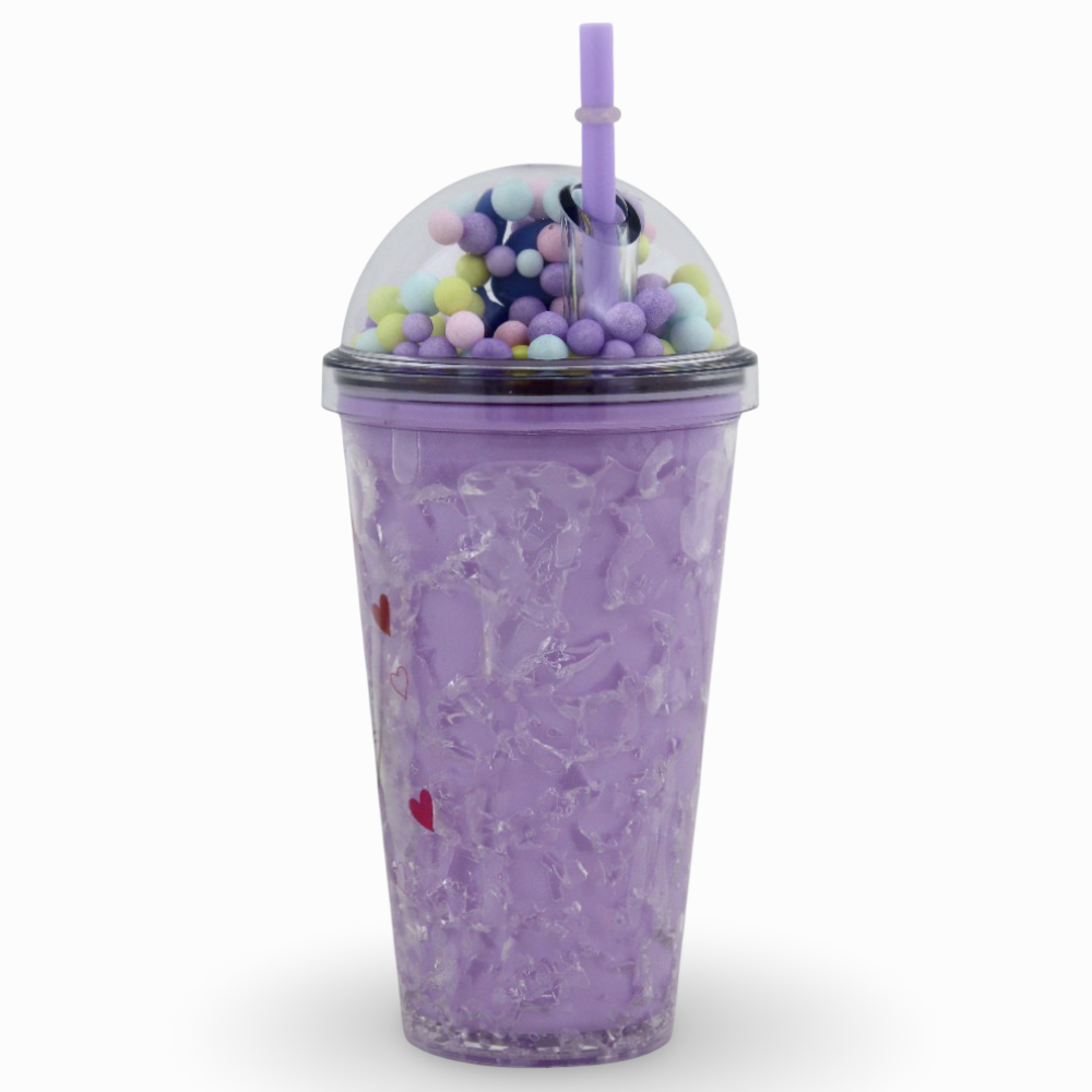 Porcelain Mug with Straw – Purple with Stitch Design
