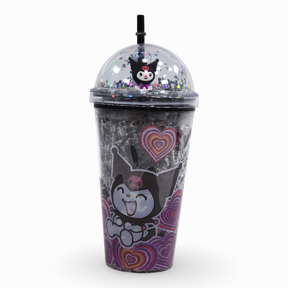 Porcelain Mug with Straw – Black with Kuromi Design