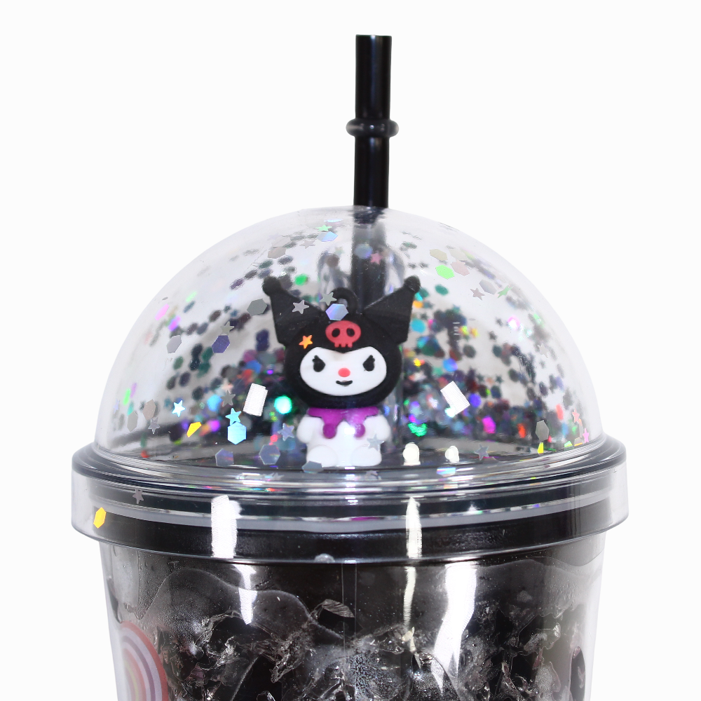 Porcelain Mug with Straw – Black with Kuromi Design