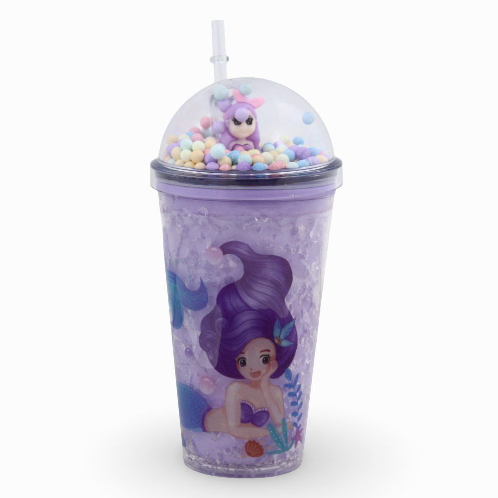 Porcelain Mug with Straw – Purple with Mermaid Design