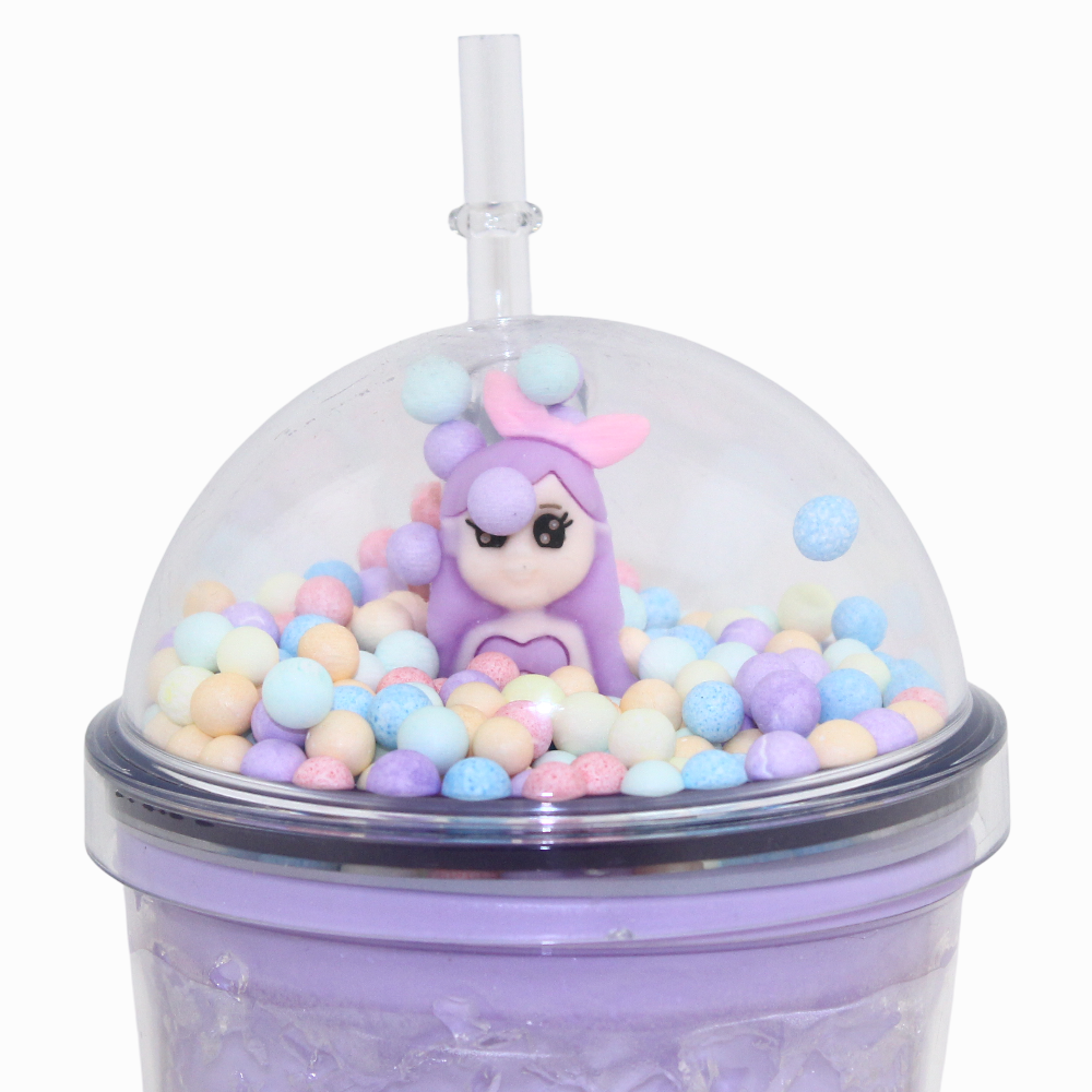 Porcelain Mug with Straw – Purple with Mermaid Design