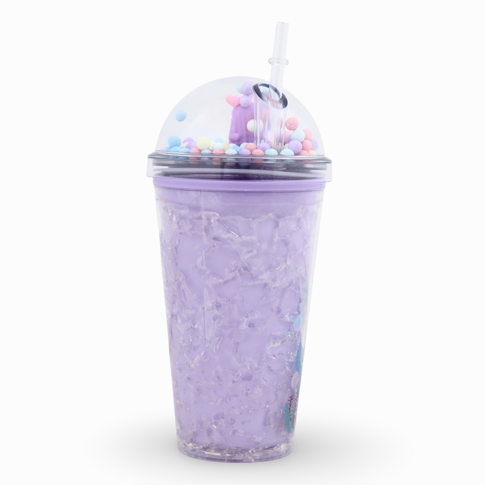 Porcelain Mug with Straw – Purple with Mermaid Design