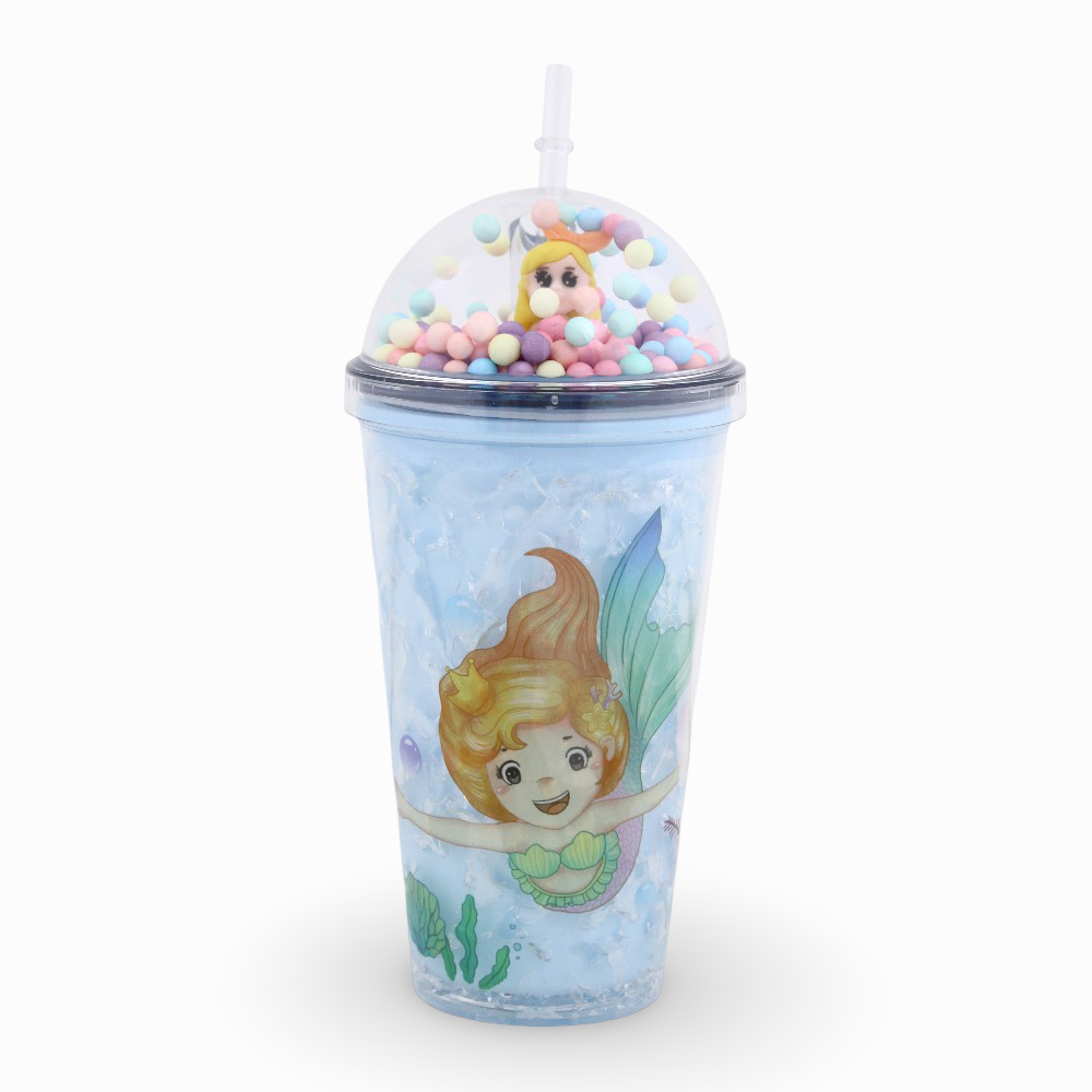 Porcelain Mug with Straw – Blue with Mermaid Design