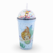 Porcelain Mug with Straw – Blue with Mermaid Design