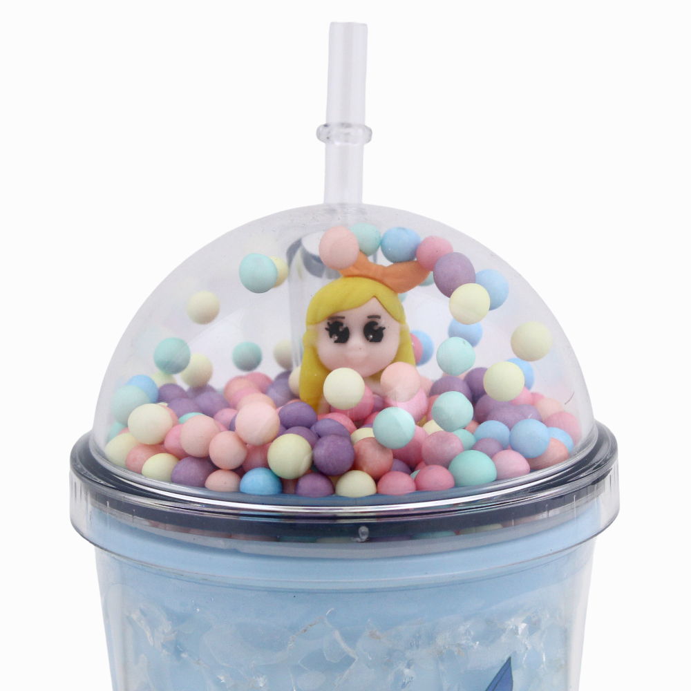 Porcelain Mug with Straw – Blue with Mermaid Design