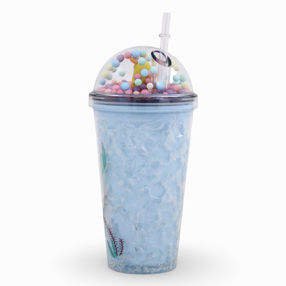 Porcelain Mug with Straw – Blue with Mermaid Design