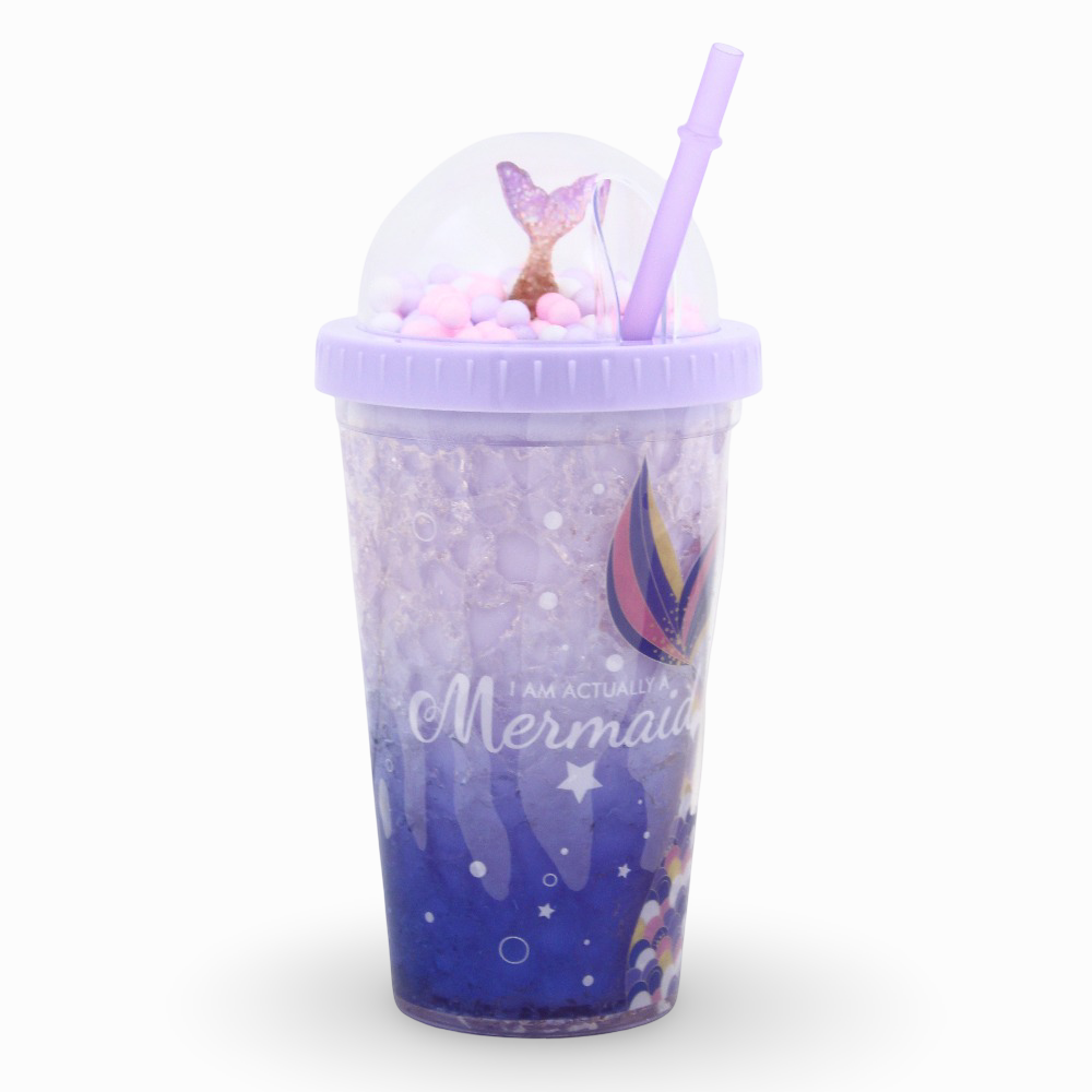 Porcelain Mug with Straw – Purple with Mermaid Design