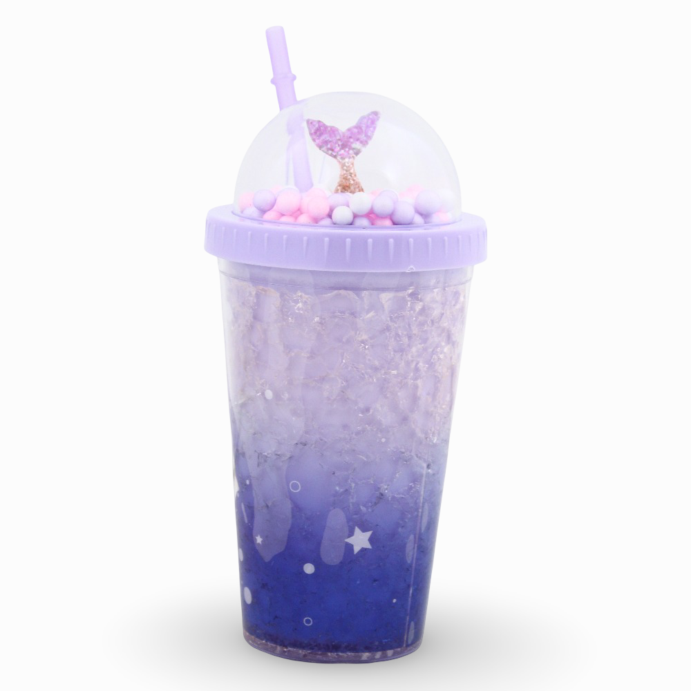 Porcelain Mug with Straw – Purple with Mermaid Design