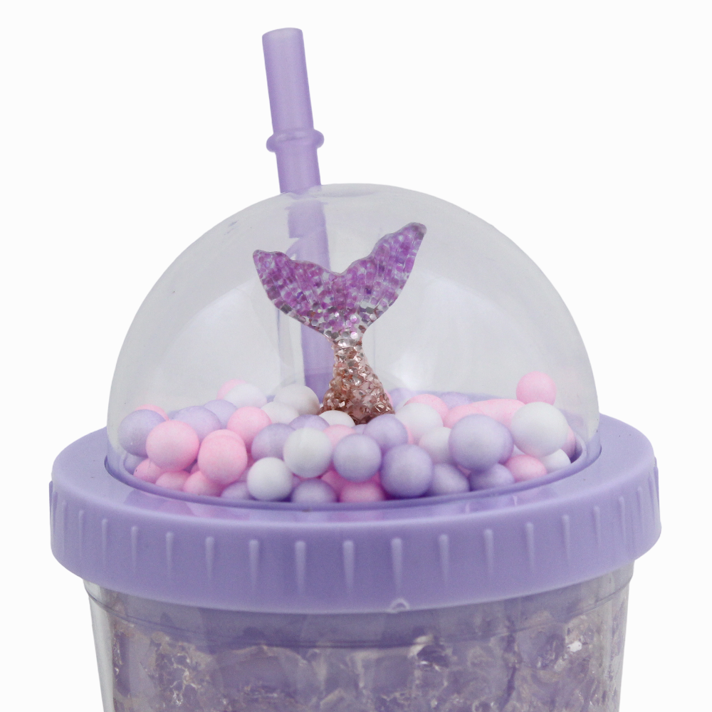 Porcelain Mug with Straw – Purple with Mermaid Design