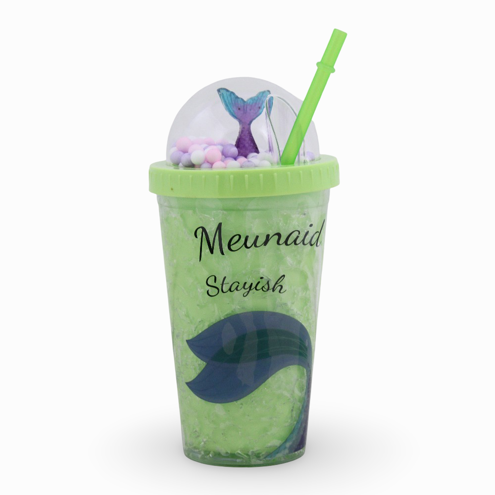 Porcelain Mug with Straw – Green with Mermaid Design