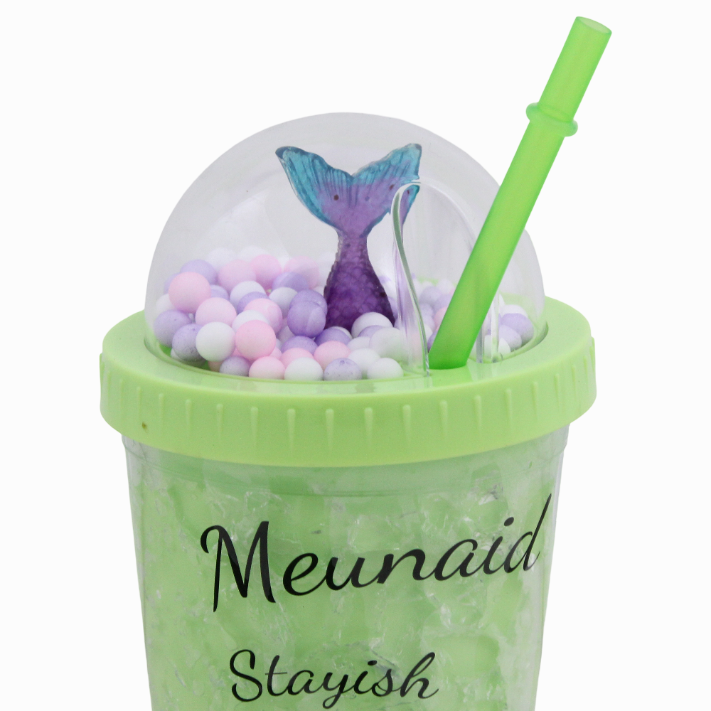 Porcelain Mug with Straw – Green with Mermaid Design
