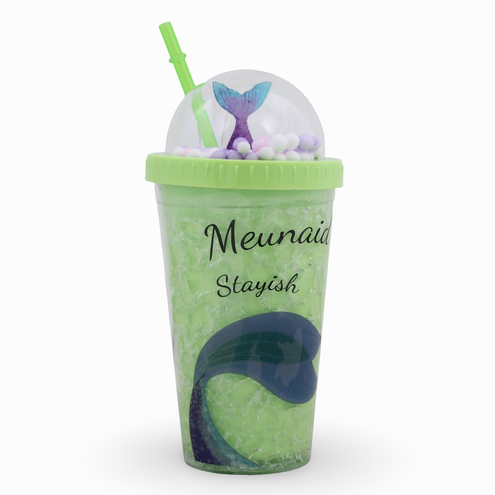 Porcelain Mug with Straw – Green with Mermaid Design