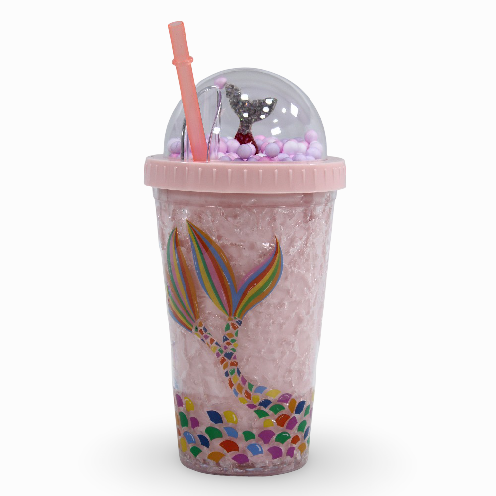 Porcelain Mug with Straw – Pink with Mermaid Design