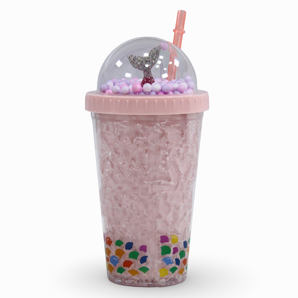 Porcelain Mug with Straw – Pink with Mermaid Design