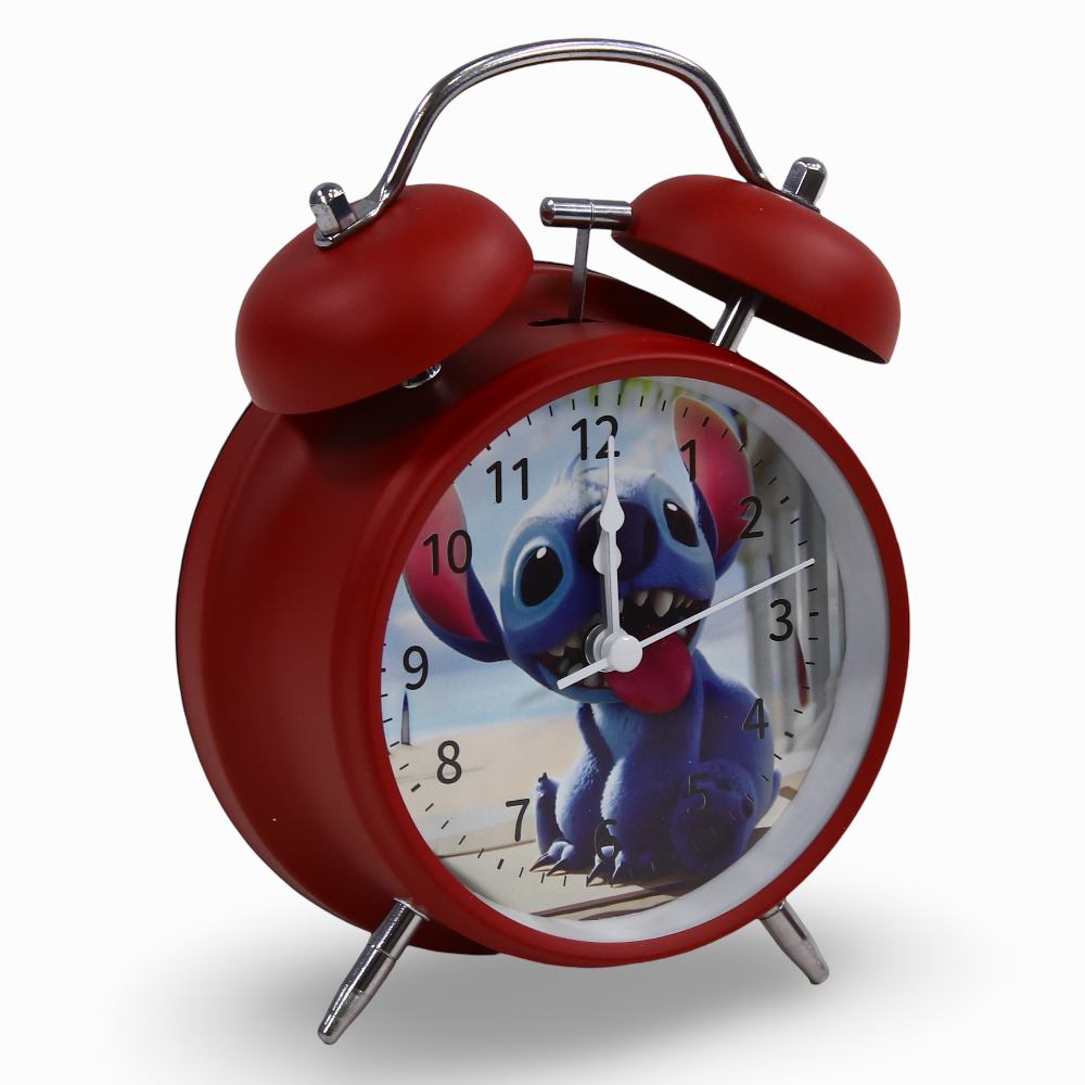 Metal Alarm Clock – Red with Stitch Design