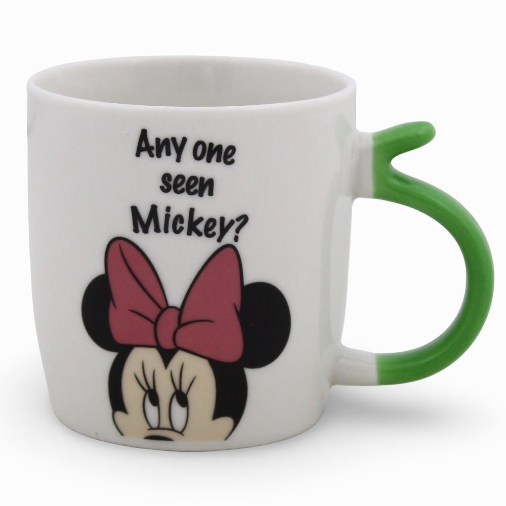 Porcelain Mug – Green Handle with Minnie Mouse Print
