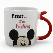 Porcelain Mug – Red Handle with Mickey Mouse Print