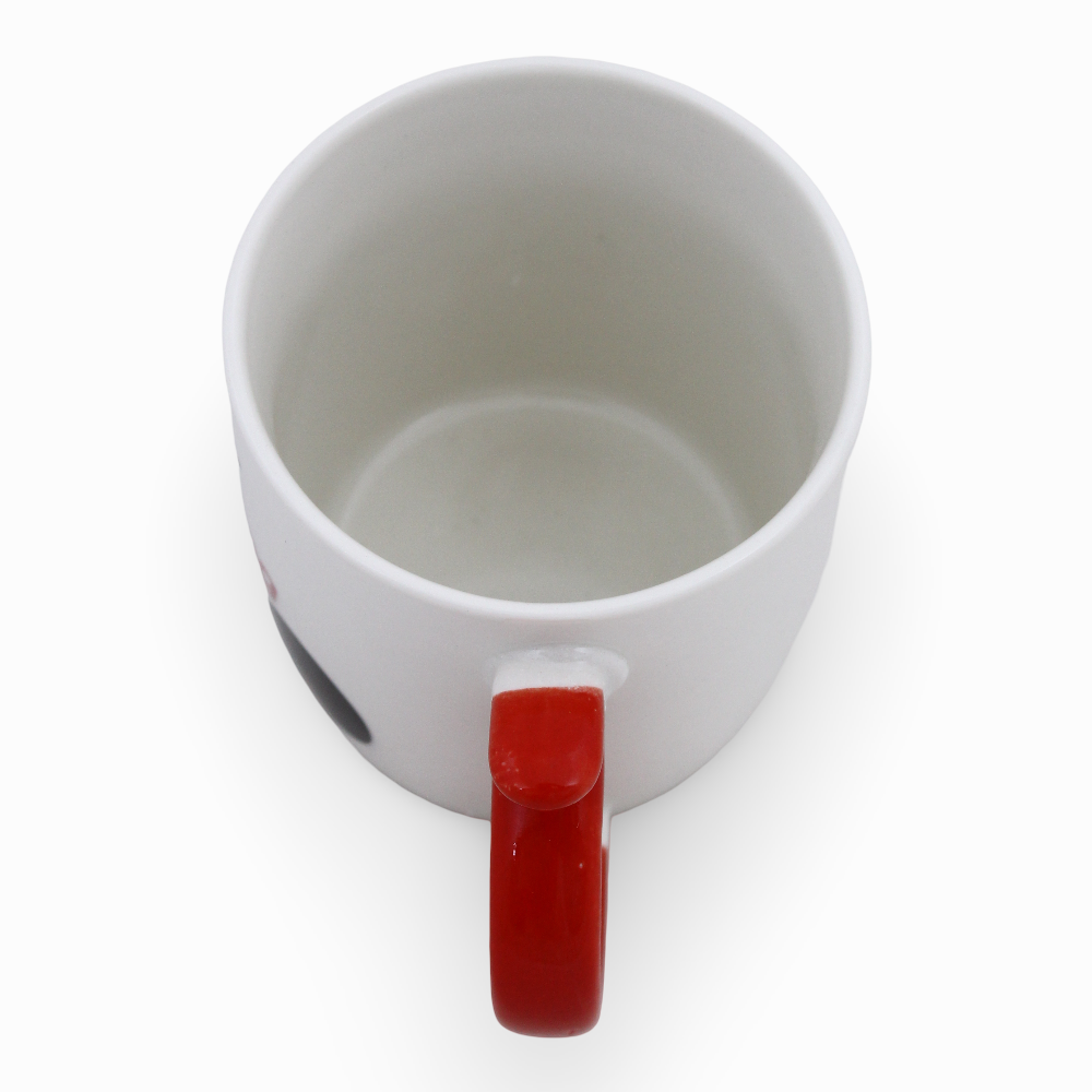 Porcelain Mug – Red Handle with Mickey Mouse Print