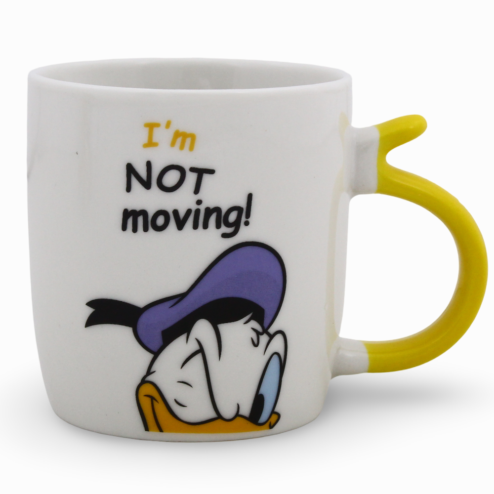 Porcelain Mug – Yellow Handle with Donald Duck Print