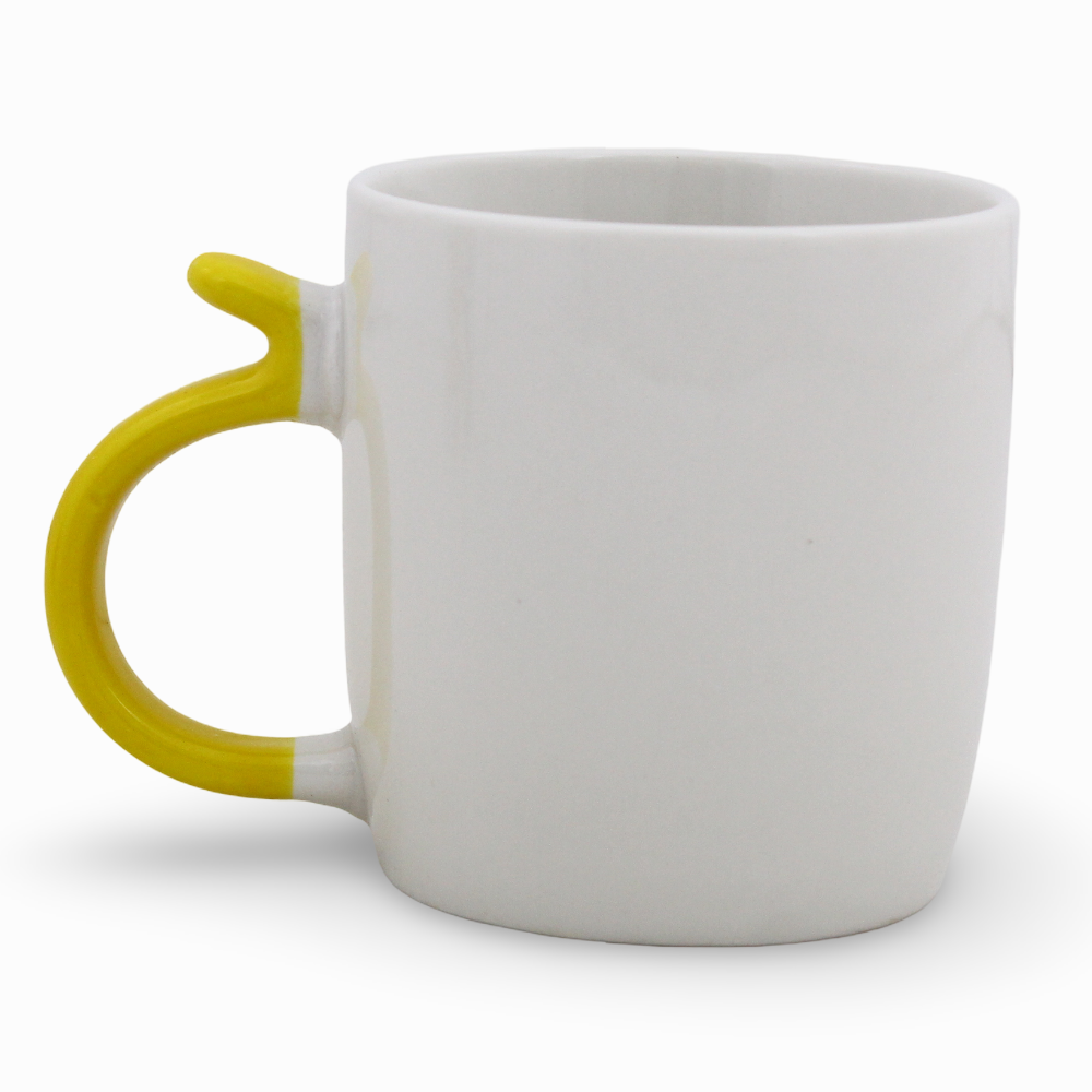 Porcelain Mug – Yellow Handle with Donald Duck Print