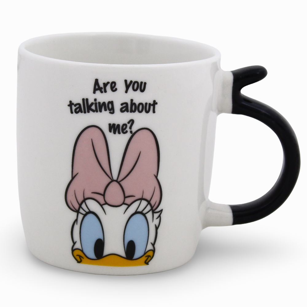 Porcelain Mug – Black Handle with Daisy Duck Print