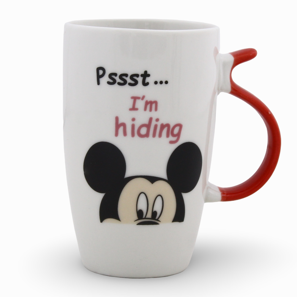 Clay Mug – Red Handle & Mickey Mouse Design