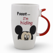 Clay Mug – Red Handle & Mickey Mouse Design