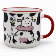 Porcelain Mug – Red Handle with Cow Design