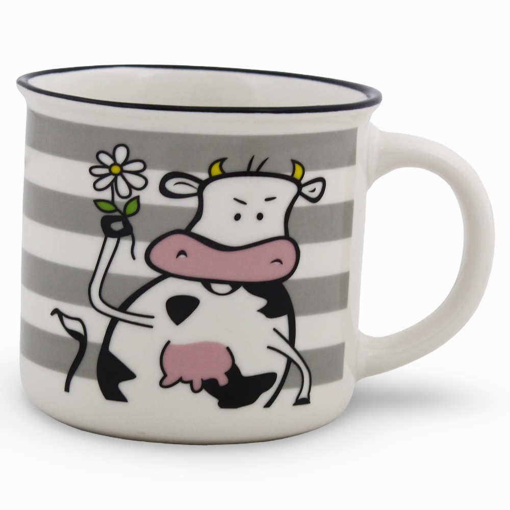 Porcelain Mug – White Handle with Cow Design