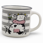 Porcelain Mug – White Handle with Cow Design