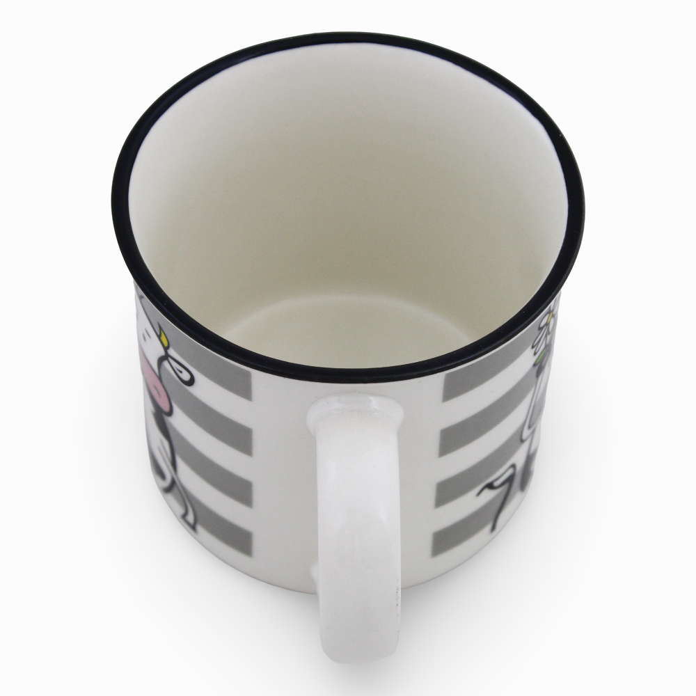 Porcelain Mug – White Handle with Cow Design