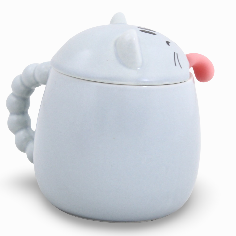 Porcelain Mug – Baby Blue Cat Shape with Lid and Spoon