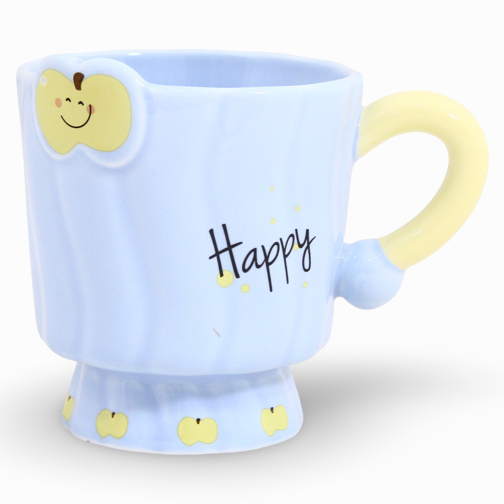 Porcelain Mug – Baby Blue with "Happy" Print
