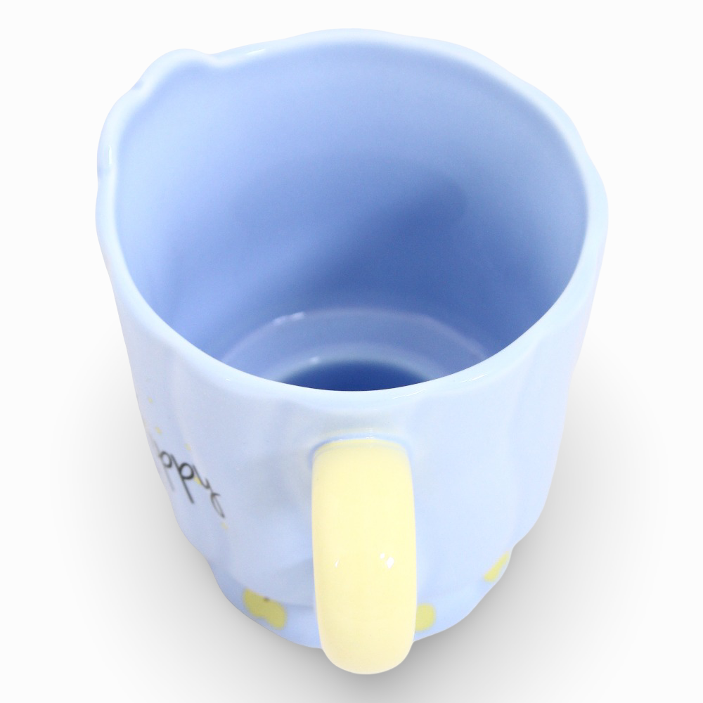 Porcelain Mug – Baby Blue with "Happy" Print