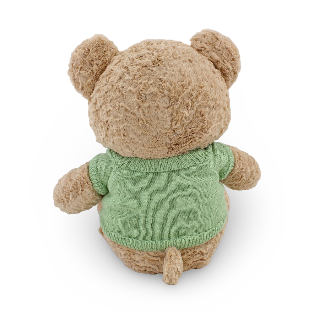 Teddy Bear Plush Toy - Coffee with Olive Knitted T-shirt
