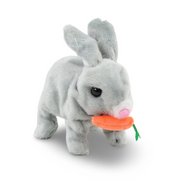 Rabbit with Battery-Operated Moving Carrot Plush Toy – Grey