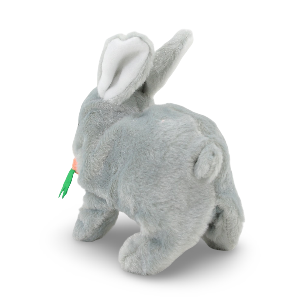 Rabbit with Battery-Operated Moving Carrot Plush Toy – Grey