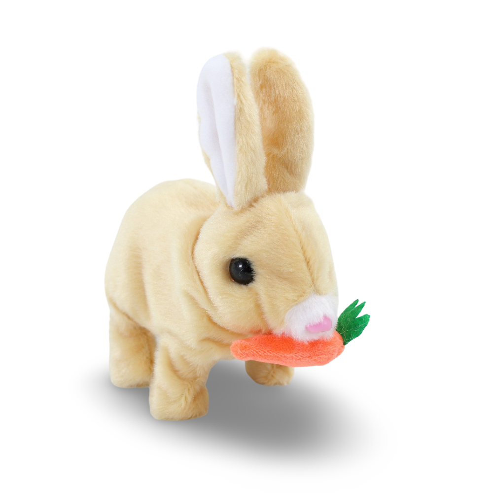 Rabbit with Battery-Operated Moving Carrot Plush Toy – Beige